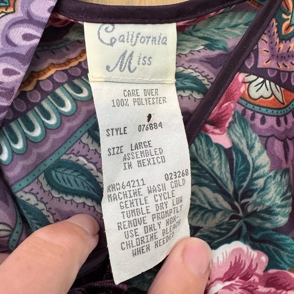 Vintage California Miss Floral Paisley Chemise Slip Dress With Matching Hanger L - Picture 5 of 13